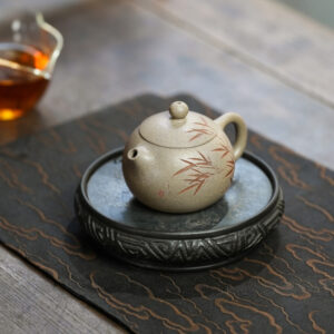Bamboo Engraved Yixing Xishi Teapot Qing Duan Ni